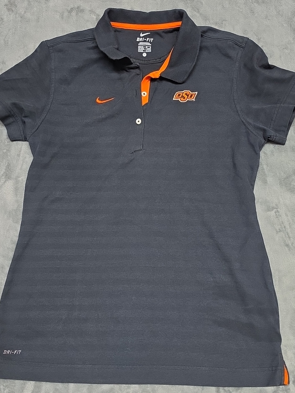 Nike Women's Polo Shirt - Black with Orange Trim and OSU Logo